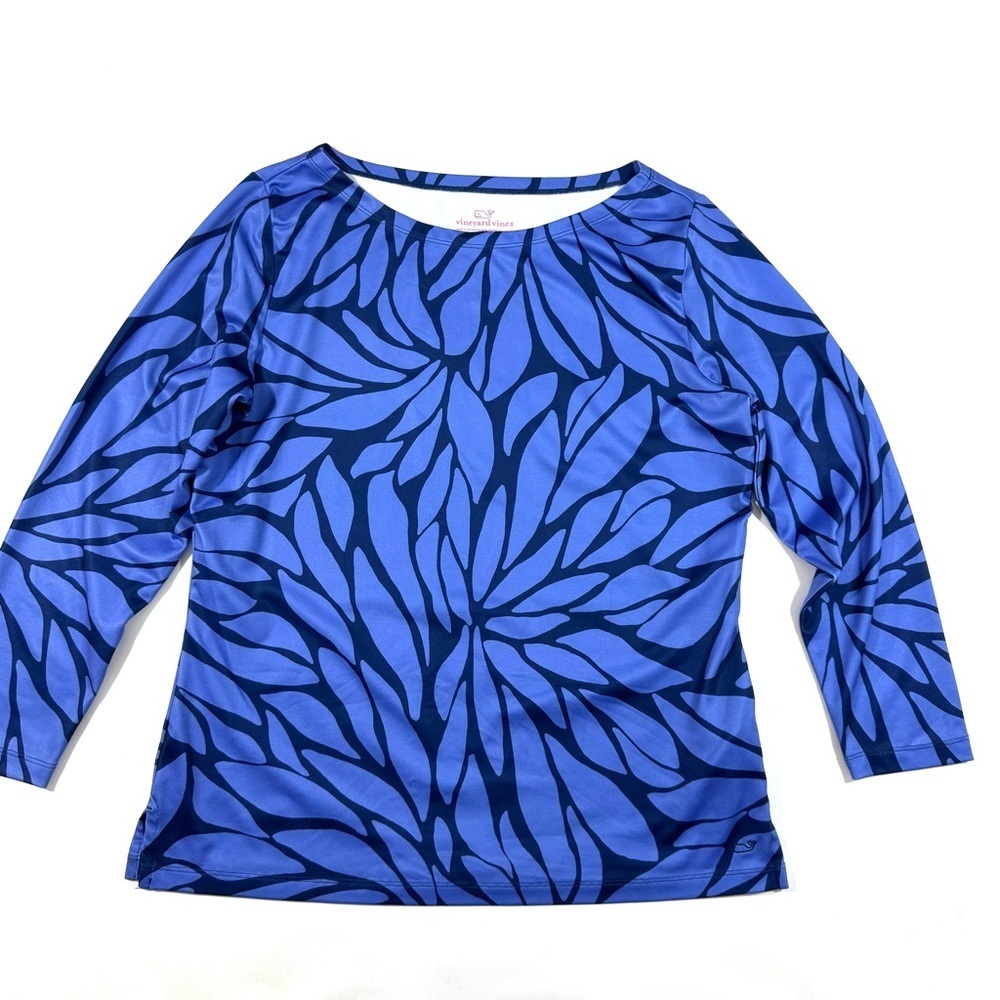 Vineyard Vines Blooms Sankaty Top Boatneck Shirt Blue Purple